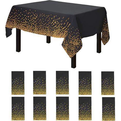 Packung mit 10 schwarzen und goldenen Einweg-Partytischdecken, Einwegtischdecken, Partytischdekorationen, 274 x 137 cm (SCHWARZ GOLD - 10 PACKUNGEN) (1/5)
