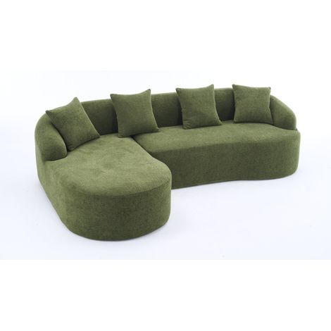 Sofá modular curvo en L con chaise longue izquierda, chenilla verde, sin montaje (1/5)