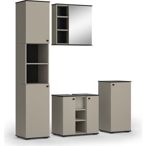 Set di mobili da bagno Joli, Grigio, 4 pezzi, con unità alta e unità midi, Vicco