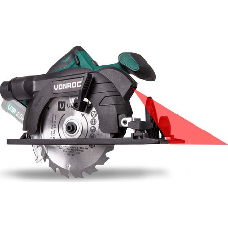 VONROC Sierra circular inalámbrica VPower 20V (sin batería) – 150mm - Incl. hojas de sierra, guía paralela y bolsa de almacenamiento