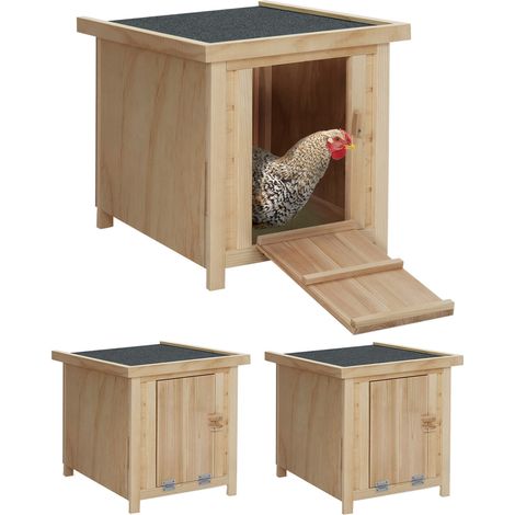 Idmarket – Lot de 3 clapiers en bois pour poules – Dimensions L.42 x l.52 x H.43 cm – Toit waterproof bitumé gris – Accès facile par porte 20 x 31 cm (1/5)