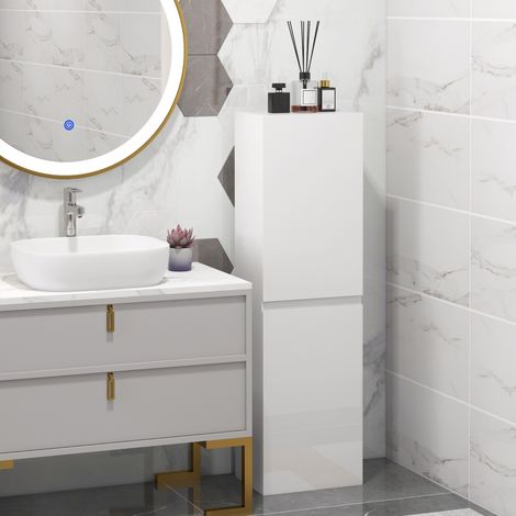 Meuble colonne rangement salle de bain style contemporain 2 placards étagères réglables 35 x 25 x 120 cm blanc laqué (1/5)