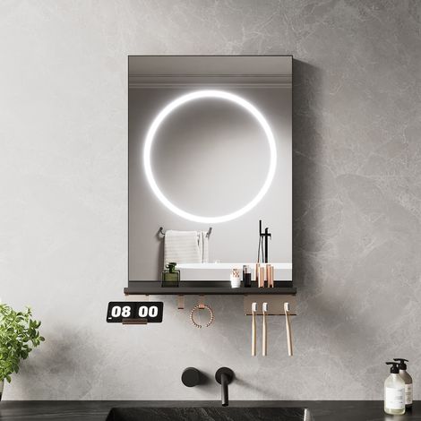 ELEGANT Anti-Fog LED Bathroom Mirror with Storage Shelf, 3 Color Lighting and Adjustable Lighting, 500×700, Circular Light Strip (1/5)