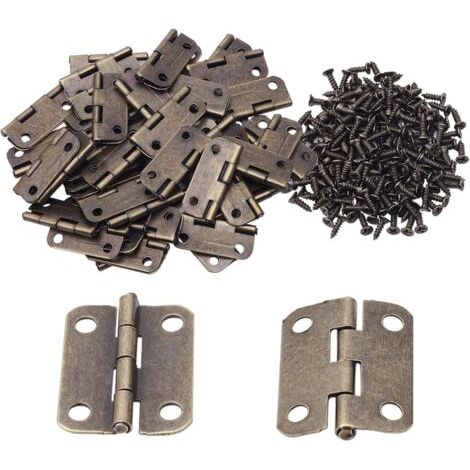 50 Pièces Charnières Antiques Petites Charnières Rétro Charnières de Porte pour Boite en Bois Coffre à Bijoux Coffret (25x19mm) (1/5)