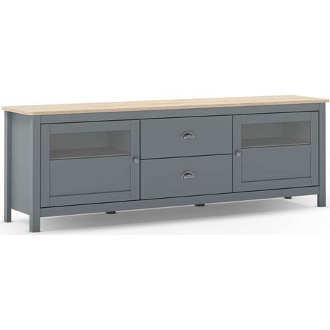 Mueble para televisión 2 puertas 2 cajones Miguel acabado verde kaki/roble, 53cm(alto) 180cm(ancho) 40cm(largo) (1/5)