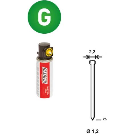 2 000 Pointes Galvanisées en Bande (Pack) - 1.2/2.2x25 mm + 2 Cartouches de Gaz Jaune - D-Work (1/5)