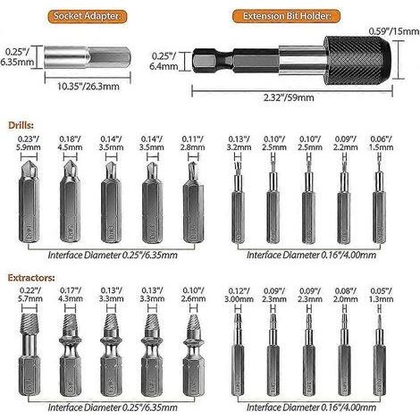 HONORNIC - Kit d'extracteurs de vis 22 pièces, ensemble d'extracteurs HSS avec adaptateur pour embouts et douilles (1/4)