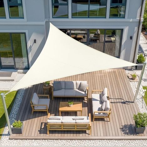 Sonnensegel dreieckig wasserdicht Polyester UV 5x5x5m Cremewei&xDF (1/5)