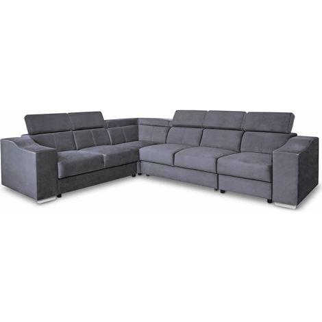 Mobilier Deco – Canapé d’angle convertible réversible 6 places en tissu velours gris – Design contemporain chic – Confort optimal pour salon (1/4)