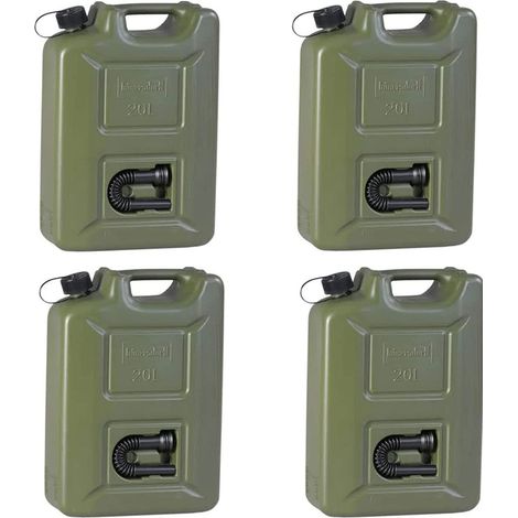 4 x Kraftstoffkanister HD-PE oliv Inhalt 20l integriertes schwarzes Auslaufrohr