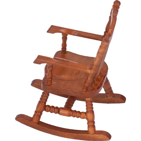 Fauteuil à bascule miniature 1:12 en bois, mignon, couleur café, accessoire pour maison de poupée (1/5)