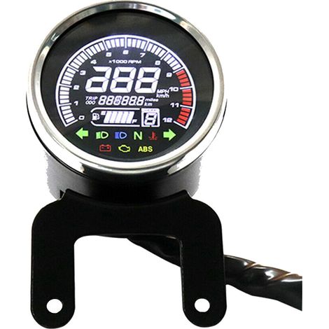 Modification of the multifunction motorcycle dashboard with LCD screen displaying the odometer/mileage and the tachometer.