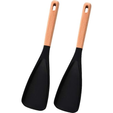 Silicone spatule cuisson cuillère multifonction cuisine outil pour mélange Scooping et service noir 2 pièces (1/5)