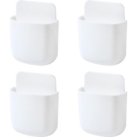 Set mit 4 weißen, selbstklebenden Wandaufbewahrungsboxen für Fernbedienung, Stift, Handy, Zahnbürste und Zahnpasta