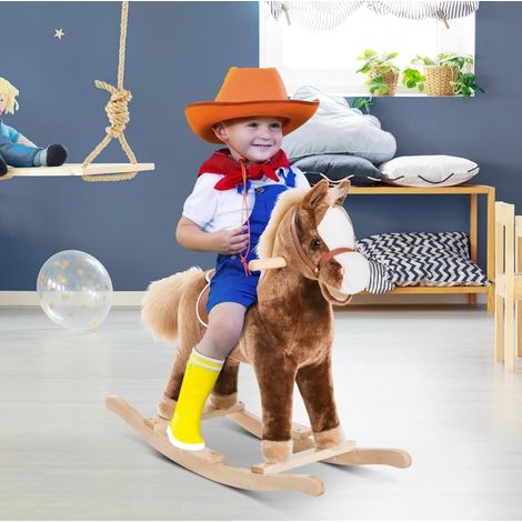 Schaukelpferd enfant 74x33x62 cm en bois brun, jouet à bascule pour chambre, FloraGrace (1/5)