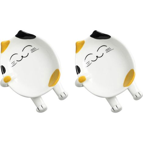 Garde-cuillères Couleur Aléatoire Porte-louche en Céramique Forme Chat Cartoon 2 Pièces Décoratif et Pratique pour Maintenir Plan de Travail Propre Cuisine (1/5)