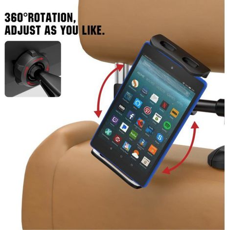Support de téléphone/tablette pour voiture, fixation appuie-tête, support réglable pour tablettes de 4 à 12,9 pouces, noir (1/4)