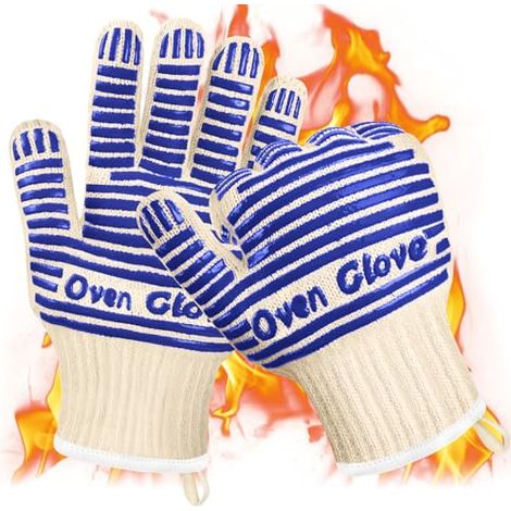 Guantes de cocina, guantes para barbacoa, resistentes al calor, de silicona antideslizante, resistentes al calor hasta 350 °C, para cocinar, barbacoa, chimenea y parrilla (azul - 27 cm)