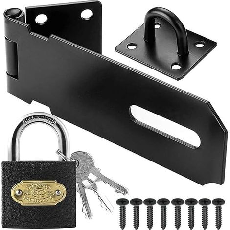 Inch Stainless Steel Door Latch with Padlock Clip Door Lock Security Latch Padlock Latch Door Clasp Hasp Lock for Bedroom Garage Black (1/5)