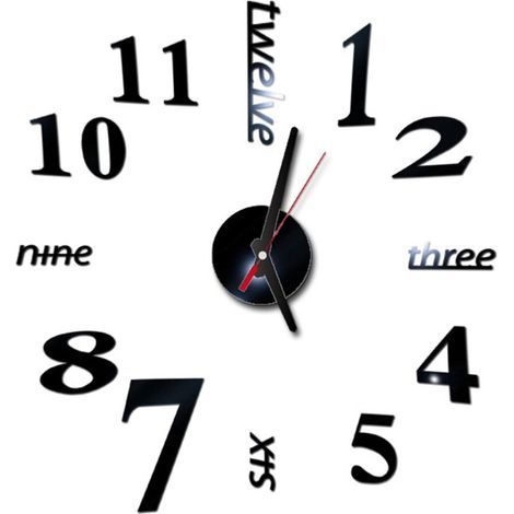 Set mit 3 großformatigen 3D-Wanduhr-Aufklebern, DIY, moderner Stil, römische Ziffern.