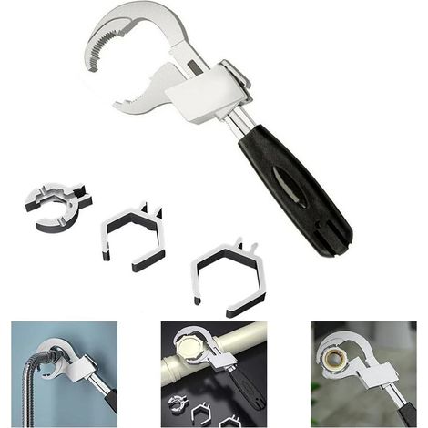 Clé de Salle de Bain Multifonctionnelle et Réglable, Grande Ouverture de 80 mm, Robinet d'Évier, Tuyau d'Égout Étroit, Outil de Réparation de Plomberie