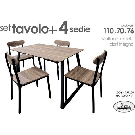 Set de mesa con 4 sillas 110x70x76