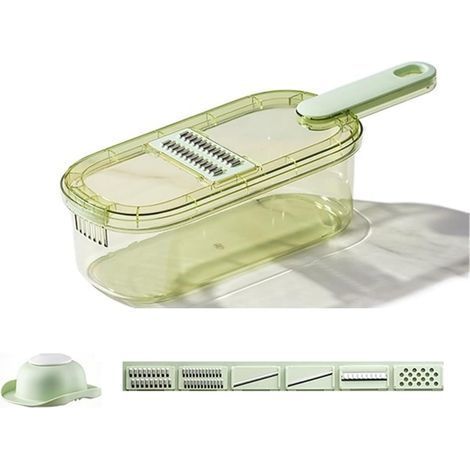 Coupeur de légumes multifonctionnel avec panier de fruits, pommes de terre, râpe - carotte hachée, trancheuse, gadget de cuisine (couleur: transparent, six lames) (1/5)