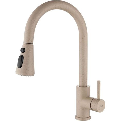 Robinet de Cuisine Extractible, Mitigeur d'Évier avec 3 Modes de Pulvérisation, Robinetterie Cuisine Monocommande Rotatif à 360° en Acier Inoxydable, Cartouche Céramique, Couleur Avoine (1/4)