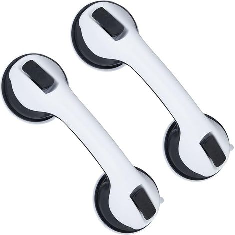 Barre d'appui avec Ventouse, Set de 2, Douche & Baignoire, 70 kg, Personnes âgées & handicapées, Blanc/Noir (1/5)