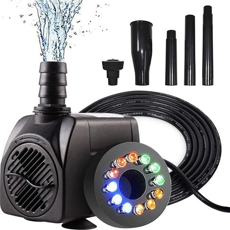 Submersible Pump for Outdoor Ponds, Fountain and Aquarium Silent 220V with LED Nozzles Garden Decoration 750L/H 15W (1/5)