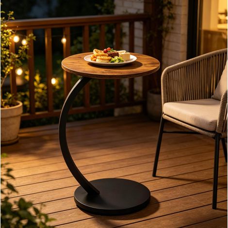 Mesa auxiliar en C 40x35x64.5 cm negro y vintage en MDF y metal, compacta y deslizante (1/5)