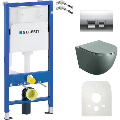 GEBERIT WC Set mit Vorwandelement, Wand-WC und Spülknopf (1/5)