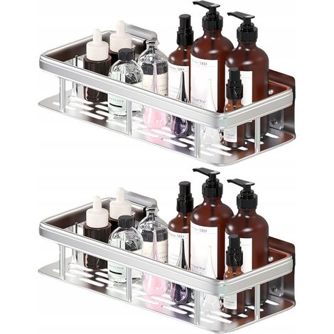 2 ESTANTES DE BAÑO/COCINA/DUCHA, PLATEADOS, AUTOADHESIVOS, PARA MONTAJE EN PARED