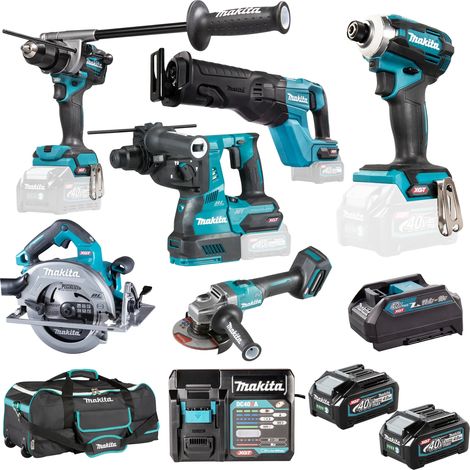 Makita – Kit combiné 40V DK0115G601 avec 6 outils électroportatifs – 2 batteries 4Ah – Moteur sans balais pour performance accrue – Sac de transport inclus