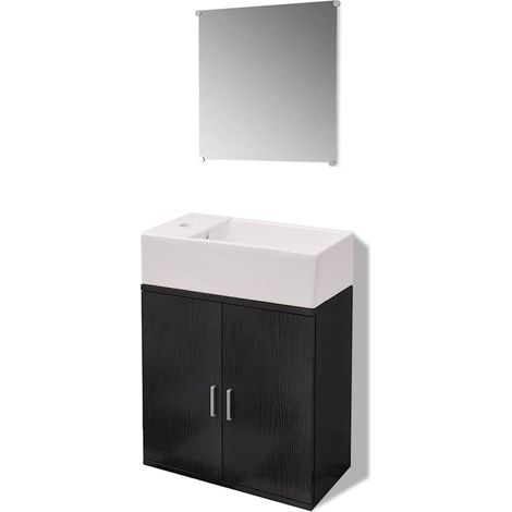 Maison Exclusive - 3-tlg. Badmöbel-Set mit Waschbecken Schwarz (1/5)