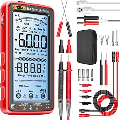 681 Multimètre Numérique Testeur Tactile Intelligent Voltmètre Rechargeable à Plage Automatique TRMS 6000 Points,Courant AC/DC,Tension AC/DC,Résistance,Diode,Test De Continuité,Capacité - (1/5)
