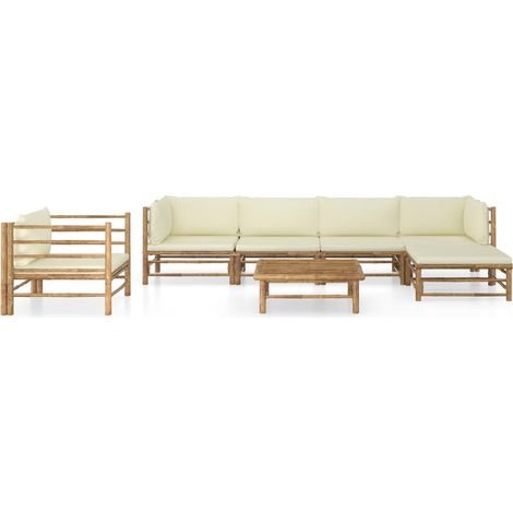 Maison Exclusive - Set Divani da Giardino 7 pz con Cuscini Bianco Crema in Bambù