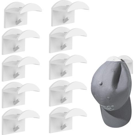 10 Pcs Porte Casquette,Support Casquette,Porte Casquette Mural,Range Casquette,Porte-Casquettes De Baseball Casque De Baseball Adhésif Sans Perforation,Pour Chapeaux,Écharpes,Sacs, Serviettes,Casques (1/5)