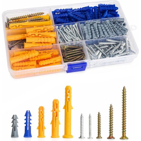 270 Pieces Dowel and Screws Set of Screws and Wall Anchors with Box Assortment Expansion Dowel for Concrete Brick Hollow Wood Cinder Block Frames Shelves and Hooks (1/5)
