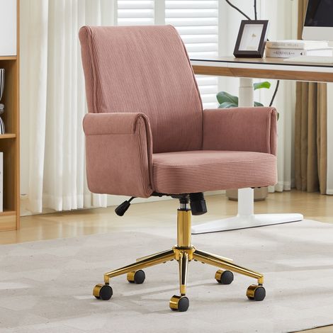Fauteuil de bureau ergonomique velours cotele rose OKMYHOME