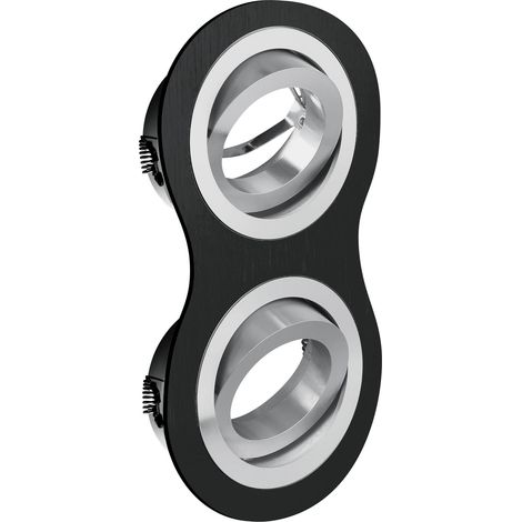 Spot encastrable double rond orientable - Aluminium noir avec anneaux argentés, IP20, MR16, 2 × 50 W, idéal pour salon et cuisine