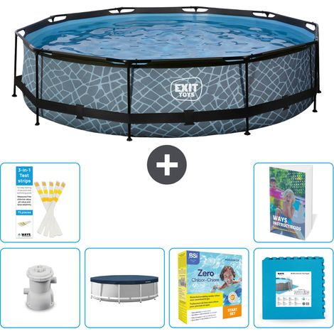 Exit Pool Rund - Steinoptik - 360x76 cm - 7-teilig S218