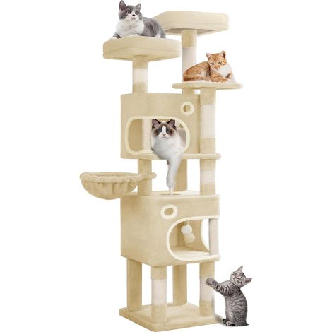 Arbre à chat 159 cm avec 8 griffoirs – 3 plateformes spacieuses – 2 grottes confortables – Matériaux robustes pour chats jusqu'à 36 kg (1/5)