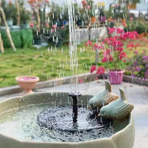 Fontaine solaire haute performance avec pompe, éclairage et 6 buses, bain d'oiseaux automatique d'extérieur pour pelouse, terrasse, bassin, hôtel (1/5)