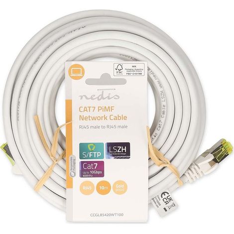 Nedis CAT7-Netzwerkkabel / S/FTP / RJ45 Stecker / RJ45 Stecker / 10.0 m / Snagless / Rund / LSZH / Weiss / Label