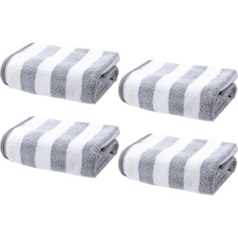 Lot de 4 serviettes de plage/piscine à rayures épaisses Turkish Cabana, serviette de bain très absorbante (grise, 76 x 152 cm) (1/5)