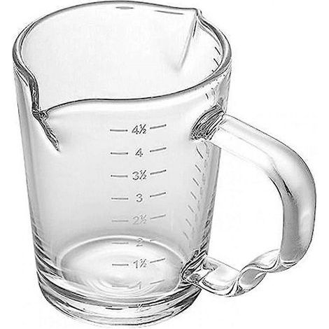 Verre doseur de 150 ml avec poignée résistante à la chaleur, transparent et gradué en onces. Idéal pour le vin, le lait et le café. (1/5)
