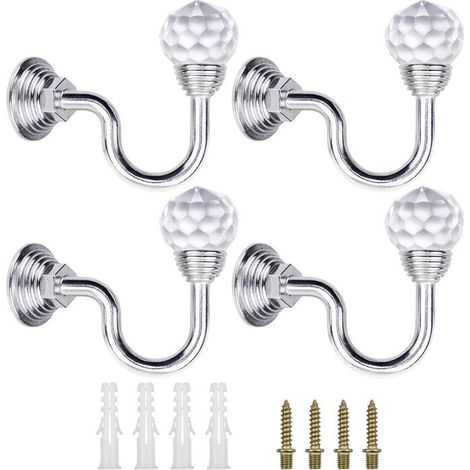 Set di 4 ganci per tende da parete in cristallo (argento)