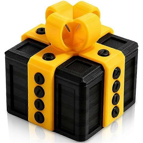 Boîte cadeau farce - 8 cm, boîte imprimée en 3D avec vis, boîte surprise amusante et énigme, coffret cadeau noir et or (1/5)