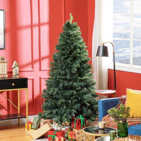 180 cm hoher künstlicher Weihnachtsbaum mit 1061 feuerfesten Zweigen, realistischer, zusammenklappbarer Weihnachtsbaum mit Scharnierdesign und Metallfuß für Zuhause und Büro, Grün (1/5)